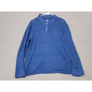 Escales Paris Polo Shirt Mens XL Blue 100% Linen Long Sleeve Lightweight Knit